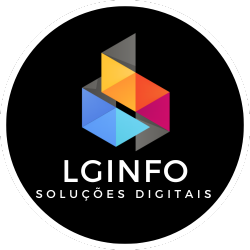 Logo da Empresa LG INFO Sistemas, um círculo preto com borda branca e uma imagem ao centro com o nome LGINfo
